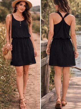 Banana Republic Black Sleeveless Button Detail Dress | Size 8 Little Black Dress